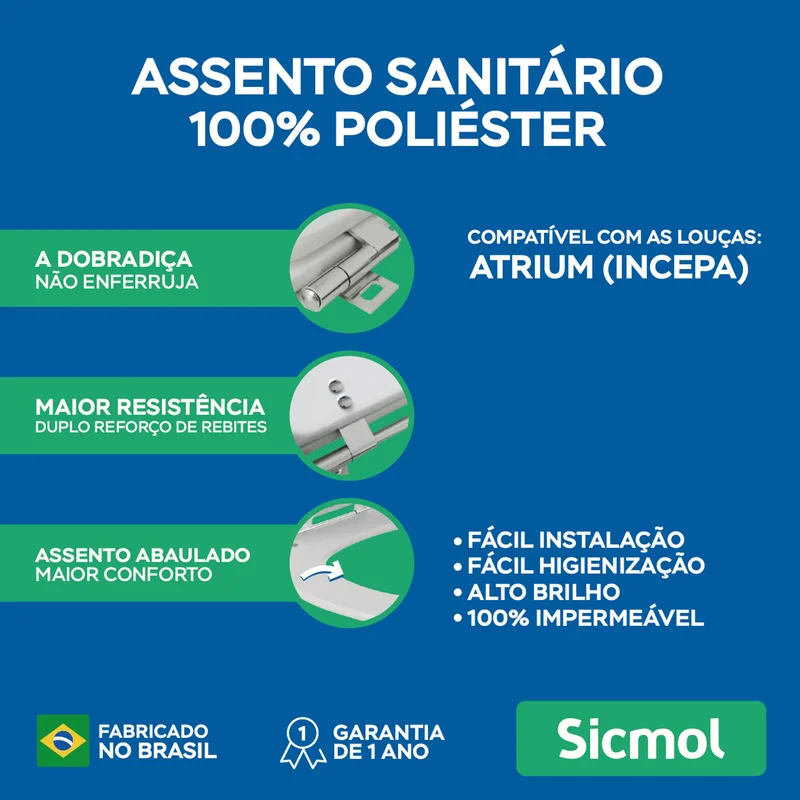 Assento Sanitário Incepa Atrium Poliéster Sicmol - Imagem 3